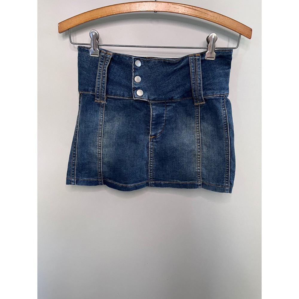 I.AM.GIA Denim Mini Skirt Blue High Waisted Butterfly Embroidery Y2K Size S